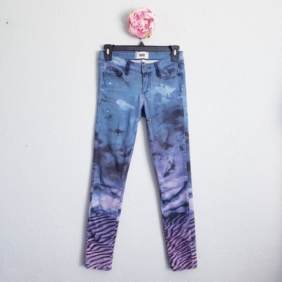 ‎Paige Airbrushed Starry Night Zebra Print Skinny Jeans - Picture 1 of 6